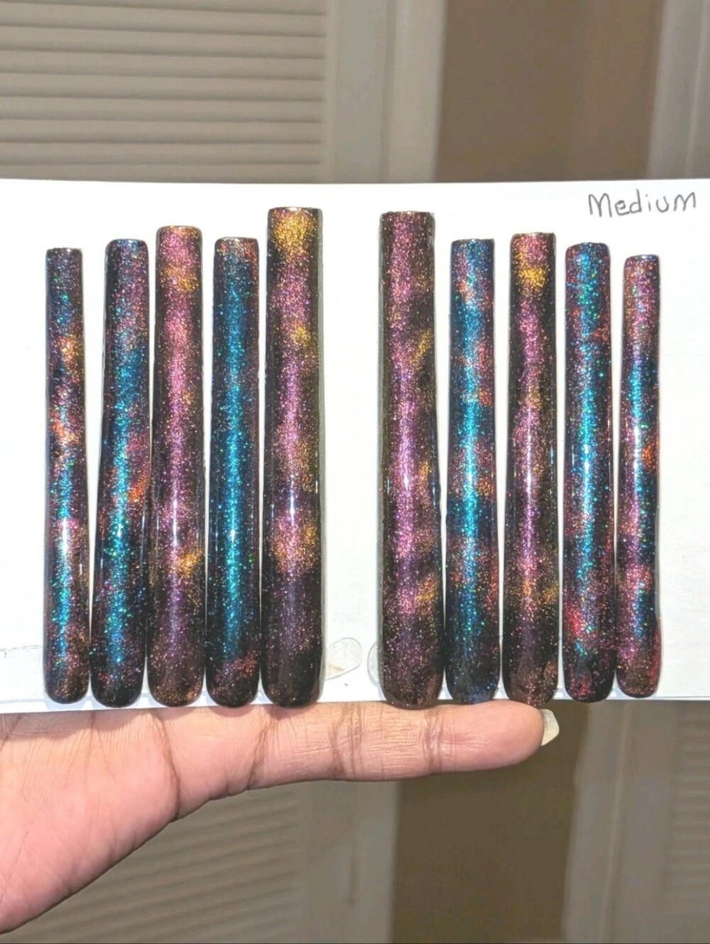 Hand crafted custom Square Cateye 10pc 6xl acrylic press on nails sz Medium - Picture 16 of 17